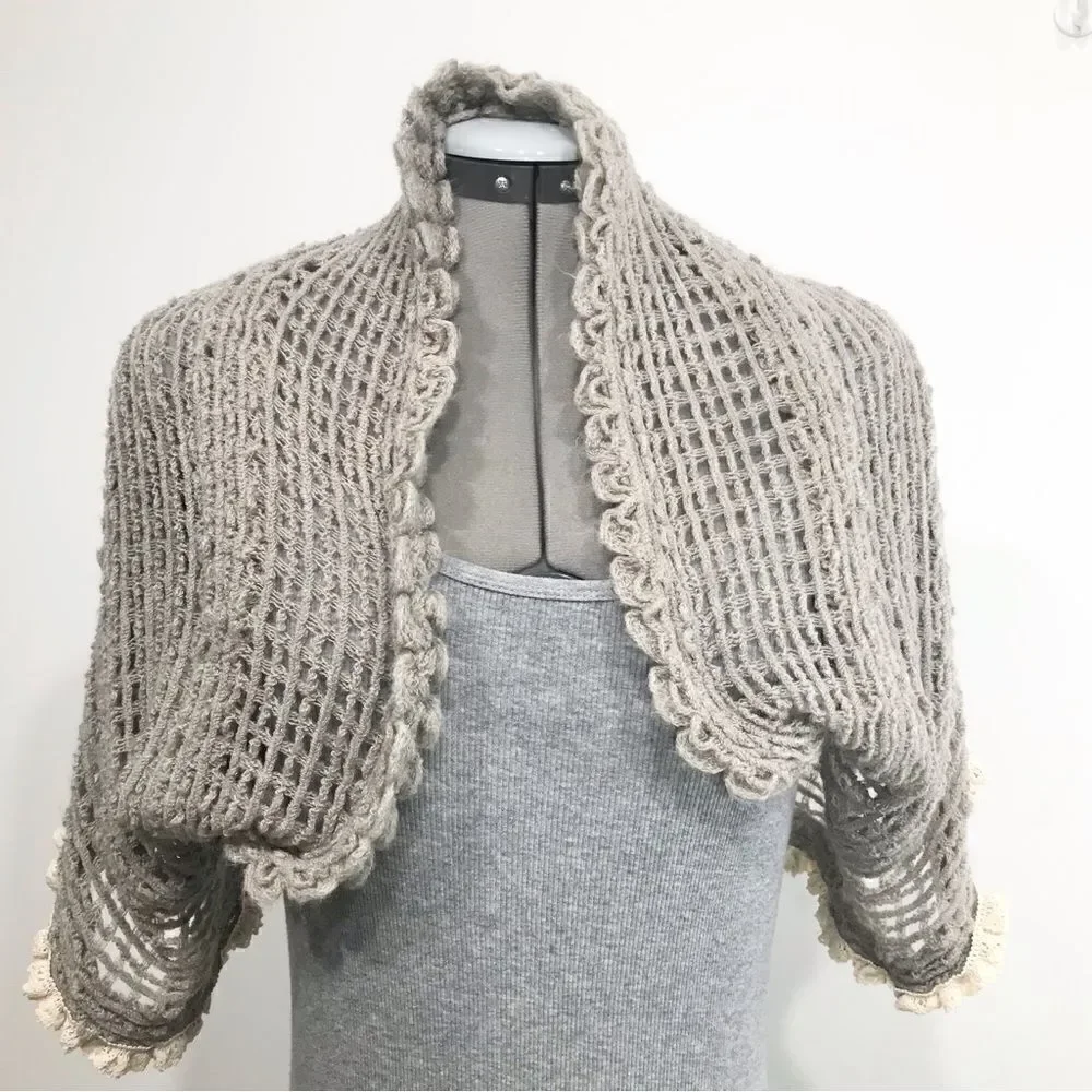 Vanity Gray Open Knit Infinity Scarf with cream lace trim- New With Tags